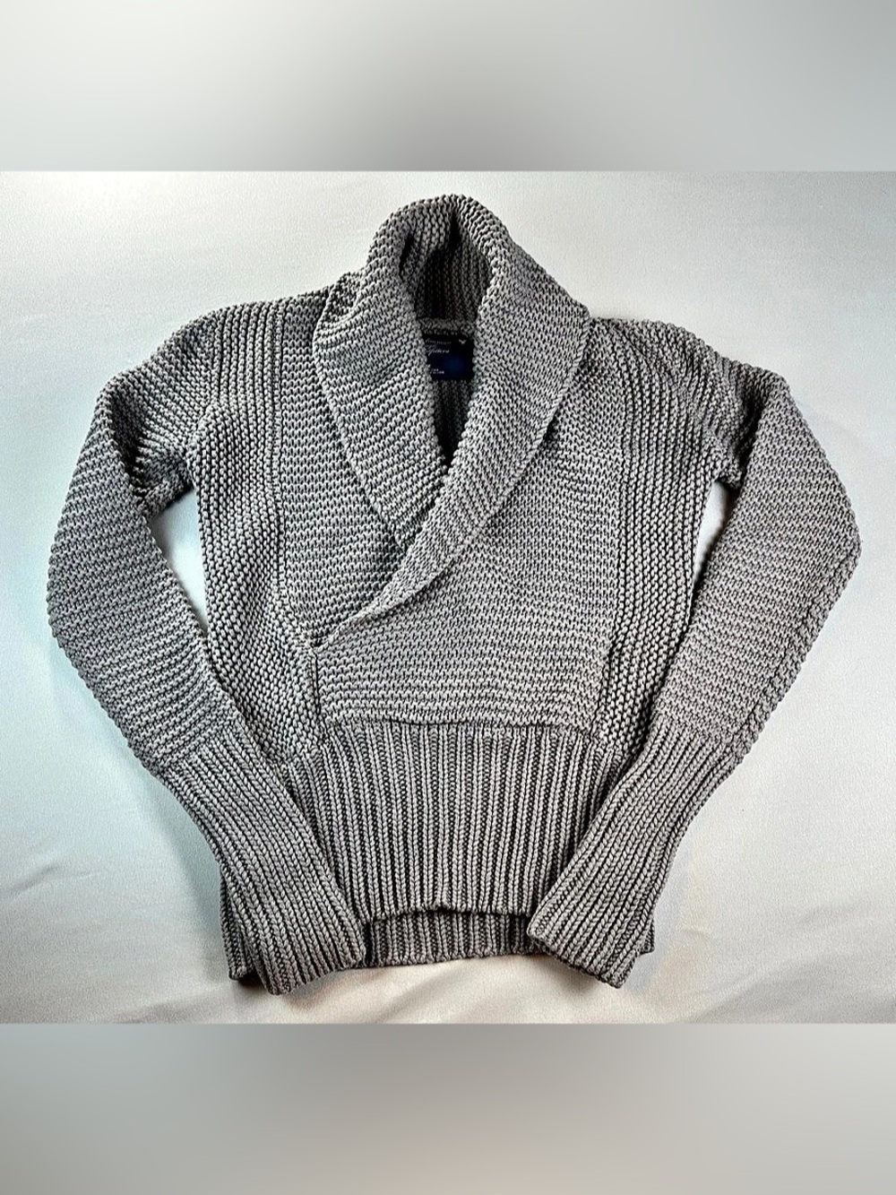 American Eagle Outfitters Chunky Knit Shawl Collar Cardigan Gray Medium Boho